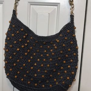Beaded purse with Bamboo handle